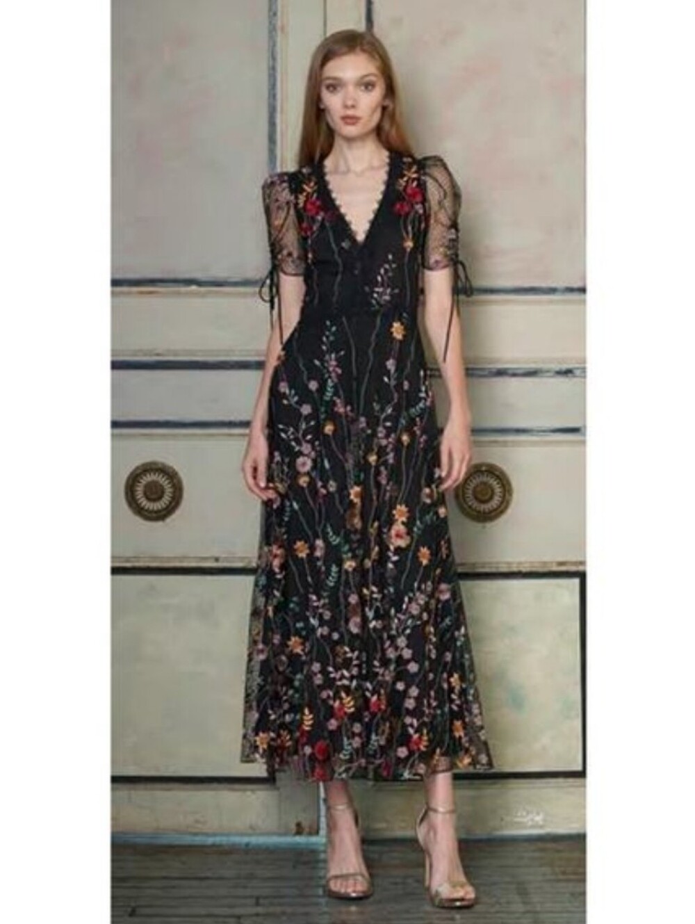 ML Monique Lhuillier Tasha Embroidered Maxi Dress Size 6P